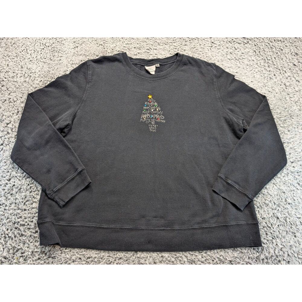 🎄Vintage 🎄 Christmas Sweater Women XL Black Embroidered Tree - embellished 🎄